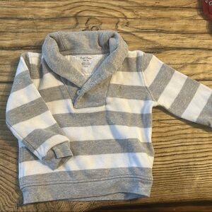 Ralph Lauren Gray and White Striped Shawl Collar Sweater